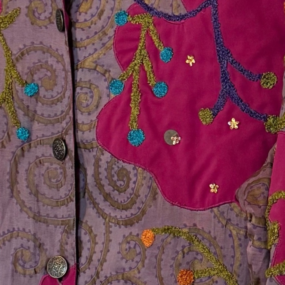 Vintage 90s Embroidered Artwear Jacket 2X Boho Festival India - Picture 5 of 9